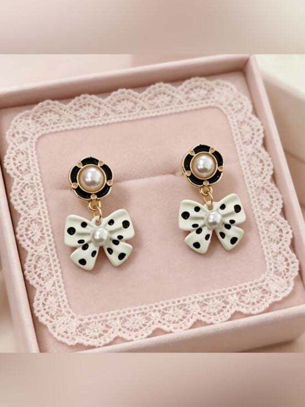 Silver Bow Drop Earrings with Pearl Accent - Women Jewelry White Black